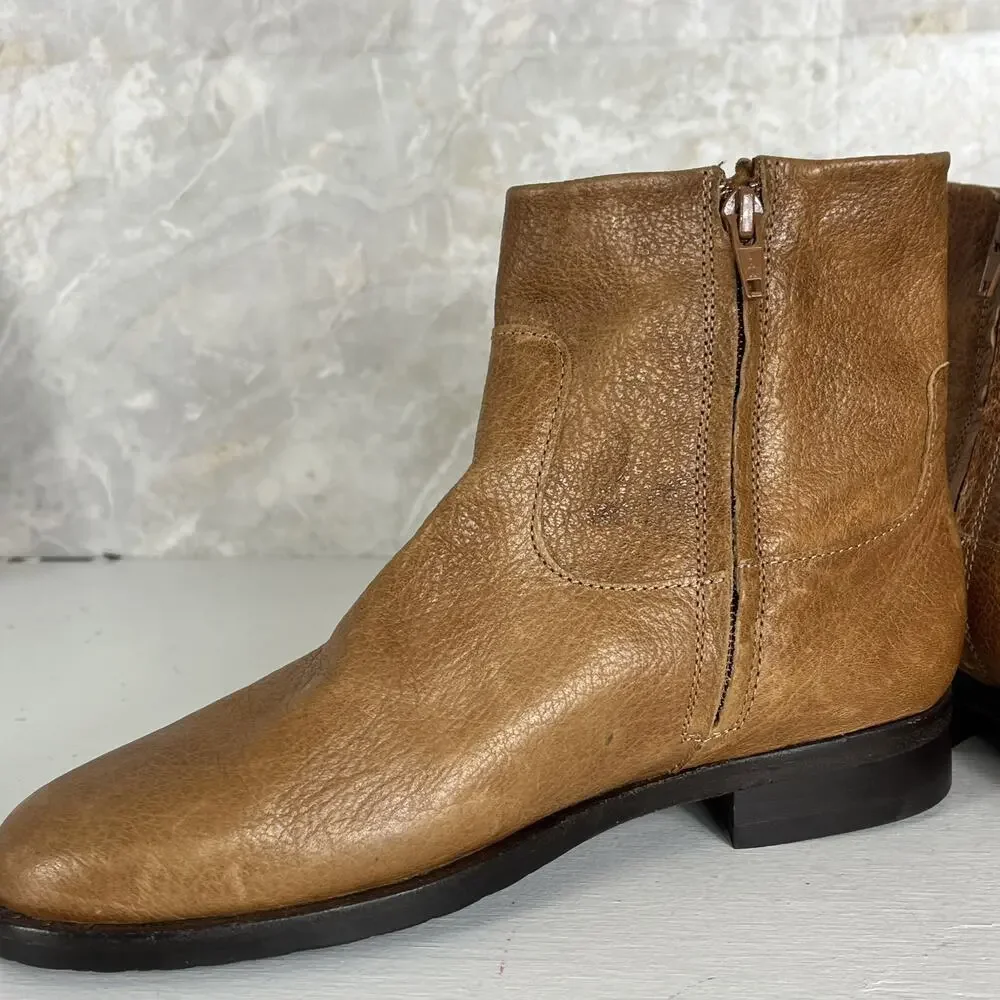 Fred De La Bretoniere Ankle Boots Womens 39 Brown Leather Inside Zip Almond Toe